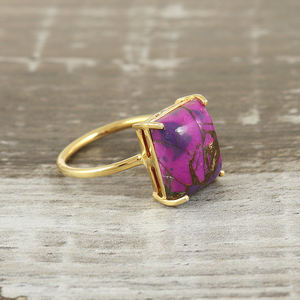 Anillo de declaración Vintage bohemio de Plata de Ley 925, piedra preciosa de nacimiento chapada en oro turquesa de cobre púrpura para bodas y fiestas - Product Image 3