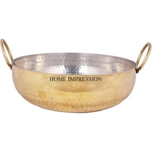 Zware Metalen Hoogwaardige Vergulde Gehamerde Textuur Ronde Vorm Keukengerei Kookgerei Kadhai Set Met Potdeksel En Handgrepen - Product Image 4