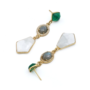 งานแฮนด์เมดสีเขียว ONYX labradorite Lace Agate DROP | ชุบทอง18K เครื่องประดับงานแต่งงานของผู้หญิงที่ทันสมัย | ขายส่งผู้ผลิต - Product Image 4