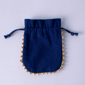 Contenedor de joyería de algodón azul de alta calidad de diseñador, bolsa de anillo con cordón hecha a mano, bolsa de regalo de gasa al por mayor - Product Image 3