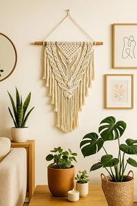 Hermoso Tapiz de Macramé Blanco para Decoración del Hogar, Estilo Boho, para Sala de Estar, Dormitorio y Regalos, de la India - Product Image 3
