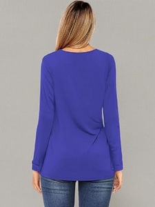 Custom <b>100</b>% Cotton Solid Blue Color Regular Fit Short Sleeve Ladies Scopf Neck T-shirt With Best Factory Price From Bangladesh - Product Image 5