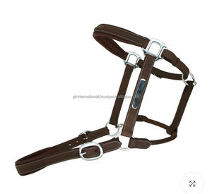 Meilleure vente au prix de gros licou de cheval en cuir véritable marron 100% en pleine taille d'épi avec matériel nickelé sans rouille - Product Image 5