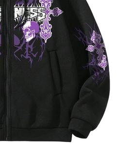 Sweat à capuche zippé personnalisé pour homme, impression DTF, design graphique de lettres et de croix de haute qualité, avec cordon de serrage, épaules tombantes, style streetwear - Product Image 3