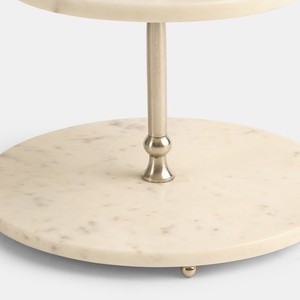 Support à gâteau à 2 étages en marbre blanc de luxe avec poignée argentée, support à dessert rond moderne, tour à cupcakes pour fête, hôtel, buffet, décoration - Product Image 6