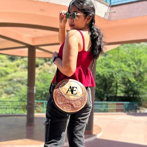 Hand Tooling Carving <b>Round</b> Handbag Stylish New Design Cowhide Fur <b>Sling</b> Bag Crossbody Shoulder Women's Bag - Product Image 1