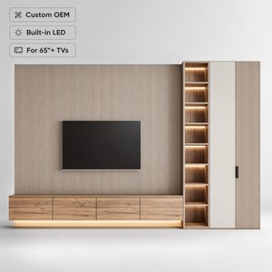Mueble <span class=keywords><strong>de</strong></span> <span class=keywords><strong>TV</strong></span> Moderno con Ranuras, Estante con Pantalla LED, Mueble <span class=keywords><strong>Flotante</strong></span> <span class=keywords><strong>para</strong></span> Sala <span class=keywords><strong>de</strong></span> Estar, <span class=keywords><strong>para</strong></span> Televisores <span class=keywords><strong>de</strong></span> 65 Pulgadas - Product Image 1