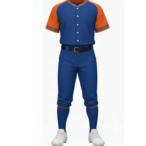 Uniforme de baseball de haute qualité bleu royal et orange, jersey uni avec bordure rayée et ensemble de pantalon de sport - Product Image 2