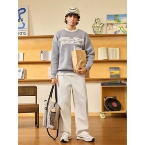 Jean droit pour homme tendance, style vintage, beige délavé, coupe large, écologique, respirant, style streetwear, taille 26 - Product Image 6