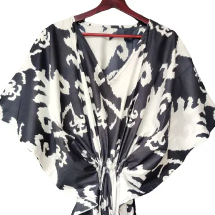 Robe de plage en coton noir et blanc pour femmes, Kaftan fait à la main, léger, Boho, été