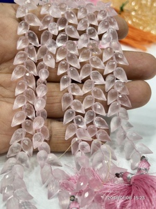 Quartz rose naturel AAA, facetté, en forme de goutte, fantaisie, perçage, collier de 8 pouces, 6x9 mm environ - Product Image 4