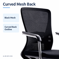 Chaise de bureau moderne noire en maille avec accoudoirs fixes, siège rembourré et base cantilever lumineuse pour salles de réunion et de réception