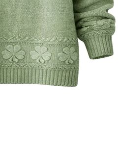 Customized Sage Green Jacquard Knit Sweater Floral Textured Crew Neck <b>Long</b> Sleeve Winter Pullover <b>For</b> <b>Women</b> Custom Wholesale - Product Image 6