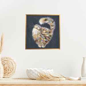 Toile d'art abstrait élégante avec motif de chat - Cadeau idéal pour les amoureux des chats, encadrée en or - Product Image 1