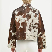 Veste en cuir de vachette respirante et chaude pour femme, style décontracté, fermeture éclair tricotée, service OEM, couleur et logo personnalisés, coton