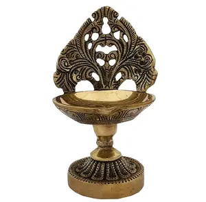 热卖黄铜印度Pooja Diya金属合金Ambose深手工印度雕刻设计Pooja和Arti的Deepak