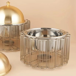 Plat à casserole moderne fait à la main en arabe, réchauffeur de nourriture, couleur or, acier inoxydable, écologique, passe au lave-vaisselle, support en maille filaire - Product Image 4