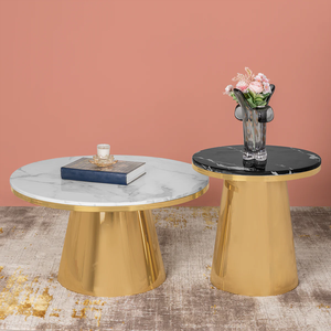 Mesa de centro moderna con marco de acero inoxidable y muebles convertibles con tapa redonda de piedra de mármol para uso doméstico-¡Precio de fábrica! - Product Image 1