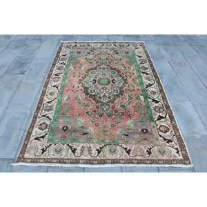 Turkish Area Rug 4.9x7.5 ft, <b>Brown</b> Green Animal Print Rug <b>Wool</b> - Product Image 1