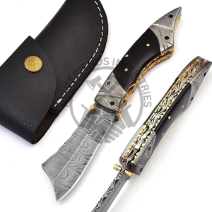 Venta al por mayor hecho a mano resistente Acero de Damasco cuchillo de bolsillo plegable estilo maquinilla de afeitar refuerzo/mango de cuerno OEM personalizable para la caza - Product Image 2
