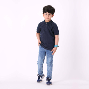 Summer Season 100% Combed Cotton Pique 220 Gsm Custom Embroidered Logo Short Sleeves <b>Black</b> Kids <b>Polo</b> <b>Shirt</b> - Product Image 3
