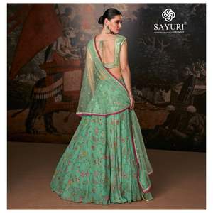 El último diseñador Pure Organza Seda Bordado Secuencia Trabajo Lehenga Choli por Fab Zone Ropa india y pakistaní - Product Image 2