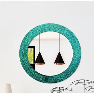 Green Mosaic Art Decorative Wall <b>Mirror</b> by Mughalcrafts. - Product Image 2