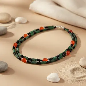 Collar de Cuentas de Jade Verde Vintage y Cornalina para Mujer, Opción de Regalo de Moda - Product Image 3