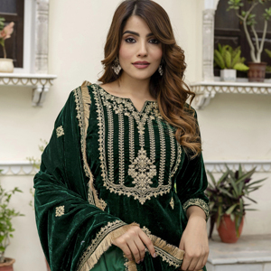 Conjunto de Salwar Étnico de Terciopelo Bordado para Mujer Trendmalls, para Fiestas, Materiales Reciclados, Protección Solar, Absorbe la Humedad - Product Image 1