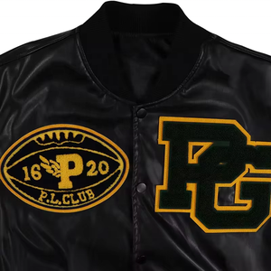 เสื้อแจ็กเก็ตทีมเบสบอลขนสัตว์คุณภาพสูงของผู้ชายแขนหนังออกแบบปักด้วยกำมะหยี่สำหรับฤดูหนาวแบบลำลอง - Product Image 3