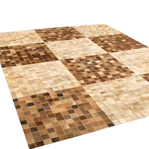 Tapis et ensembles de tapis géométriques modernes en cuir naturel marron et beige, tissage plat et échec et mat - Product Image 1