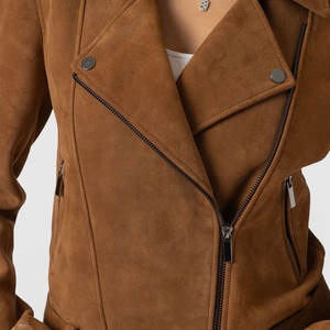 Custom Design <b>Women</b> <b>Suede</b> <b>Jacket</b> With Zipper Genuine Leather Solid Color Long Sleeve Fashion <b>Suede</b> <b>Jacket</b> - Product Image 3