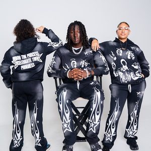 Custom Cropped Oversized Distressed Zip-Up Hoodie Set With Street Wear <b>Patch</b> Embroidery Men Fitness Joggers - Product Image 3