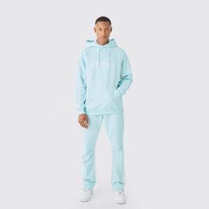 Trajes de sudor de hombre de alta calidad personalizados para pantalones acampanados con estampado de hojaldre, sudaderas con capucha a juego, conjunto de Tracktops, fabricación Premium - Product Image 1