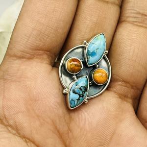 Anillo de bodas de plata de ley 925 de diseñador hecho a mano para mujer, turquesa Natural de moda con ajuste de bisel, anillo de fiesta - Product Image 4