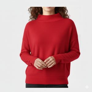 Suéter Holgado Informal para Mujer, Cuello Alto Simulado, Tejido de Felpa Cálido, Textura Suave y Agradable al Tacto, Moda Relajada para el Invierno, Uso Diario - Product Image 1