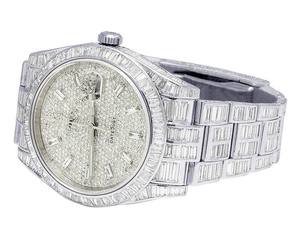 Mejor oferta Baguette VVS Moissanite Diamond On Dial Tono blanco Mecánico Automático Iced Out Reloj Hip Hop Lujo Hombres Moda - Product Image 3