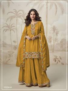 Ensemble Kurti, Palazzo et Dupatta en Soie Simar Romaine Moderne à Séchage Rapide pour Femmes - Tenue de Soirée - RADHE EXPORTS - Product Image 2