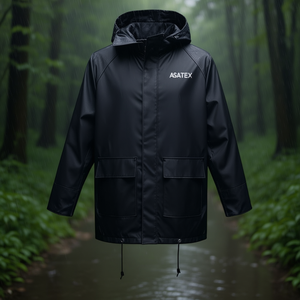 ASATEX Black PU Rain Jacket Stylish and Waterproof <b>Raincoat</b> - Product Image 3