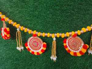 Perles de Pom Pom faites à la main Toran avec Gota Buti et glands décoration murale indienne festive pour la maison Mandir et la décoration d'entrée Diwali - Product Image 5