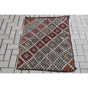 พรมสไตล์ตุรกีโบราณขนาด2.7X3.5ฟุตการออกแบบการเย็บปะติดปะต่อกันสีแดงสีดำถักแบบแบนวัสดุขนสัตว์10มม. สำหรับวัยรุ่น - Product Image 1