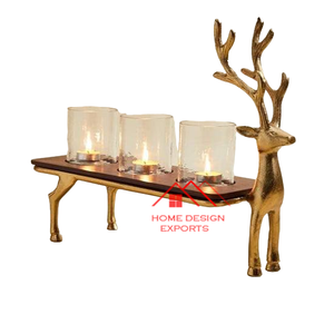 Decoración de Pascua Reno Portavelas de madera de aluminio para mesa de boda Carrito de renos Portavelas Última Navidad y - Product Image 2