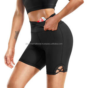 Shorts de cycliste taille mi-haute personnalisés pour hommes, de haute qualité, contrôle du ventre, respirants, légers, ensemble de shorts de yoga avec poches, style uni - Product Image 3