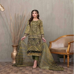 Magnifiquement brodé 3 pièces décontracté fête porter Qous-E-Qaza vêtements quotidiens indien pakistanais vêtements élégant cou Design pour - Product Image 2