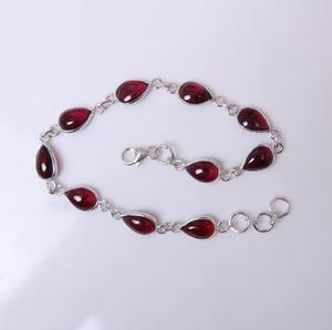 สร้อยข้อมือคุณภาพดีทำด้วยมือทำด้วยมือ925เงินสเตอร์ลิงสำหรับผู้หญิงสร้อยข้อมือลูกปัดโกเมนสีแดงเข้มธรรมชาติแบบโซ่ของขวัญ - Product Image 4