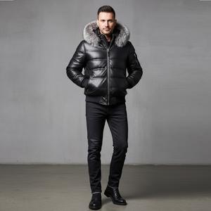 Chaqueta de Cuero de Oveja Genuina de Alta Calidad para Hombre, Talla Grande, con Cierre, Ecológica, Estilo Vintage, Abrigo de Invierno - Product Image 1