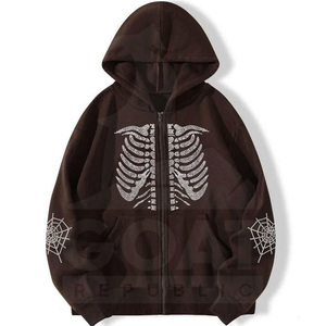 <b>Brown</b> Color Allover Rhinestone 100% Cotton Men's Hoodies Sweatshirts 400 GSM Pullover Heavy Weight Winter Streetwear for Unisex - Product Image 1