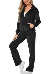 Women's Lightweight Eco-friendly Breathable Velour 2-Piece Sweatsuit Quick Dry Winter <b>Tracksuits</b> with Rhinestone Technics - Product Image 4