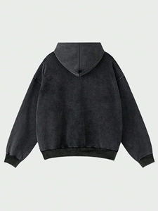 Pull à capuche brodé tendance pour hommes, fermeture à glissière, tissu en coton polaire/polyester respirant et confortable pour l'hiver - Product Image 4