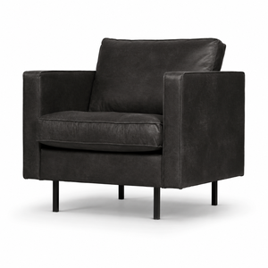 Denver Top Grain Leather Square 1 Seater <b>Sofa</b> Chair | Modern Industrial Lounge Armchair Upholstered Cushion Back Metal <b>Legs</b> - Product Image 1
